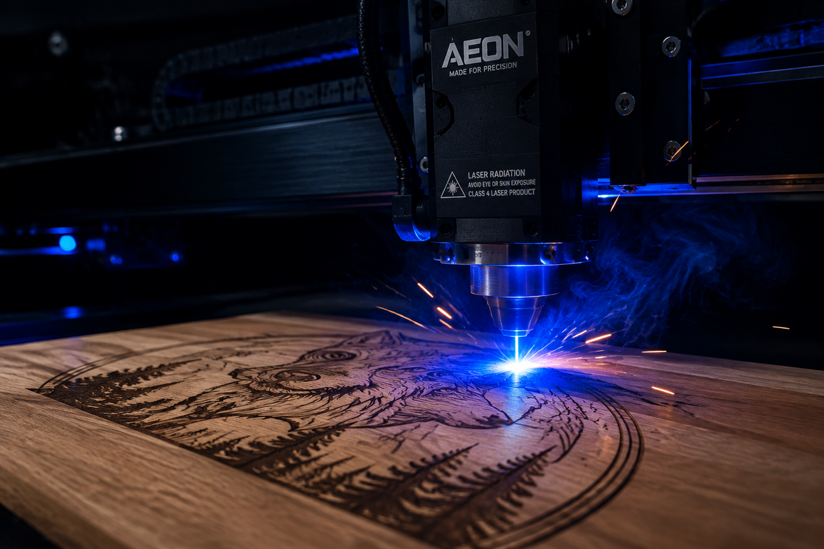 Gravure laser en action sur bois