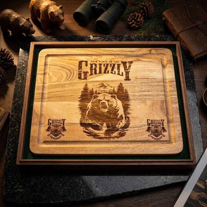 Le Grizzly — Coffret prestige bois, dessous de verre & ardoises